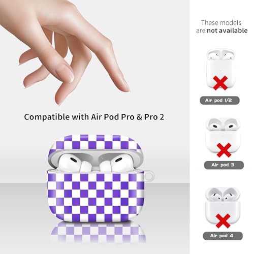 Compatiable for AirPod Pro 2nd/1st Generation Case,Lightweight & Durable Resistant Hard Case with Keychain,Stylish Design AirPod Case Cover for Women(Purple Checker) - color: Purple Checker