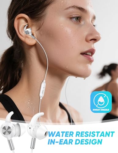 TOPAUX 3.5mm Jack Earphone 5FT Wired Earbuds Anti-Loose Wingtip - color: White
