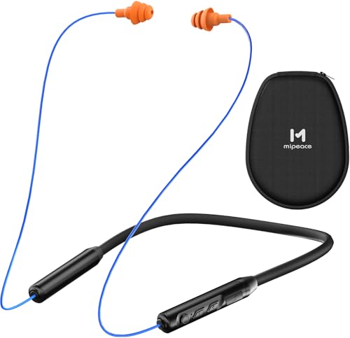 MIPEACE Bluetooth Earplug Headphones, Neckband Wireless Earbuds earplugs-29db Noise Reduction isolating in-Ear earplug Earphones and Controls,IPX6 sweatproof,20+Hour Battery(Blue Orange) - color: Blue & Orange