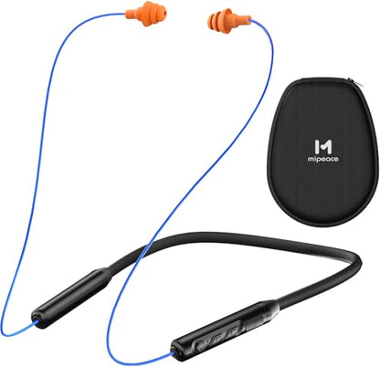 MIPEACE Bluetooth Earplug Headphones, Neckband Wireless Earbuds earplugs-29db Noise Reduction isolating in-Ear earplug Earphones and Controls,IPX6 sweatproof,20+Hour Battery(Blue Orange) - color: Blue & Orange