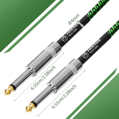 2-Pack 3.3 Feet Tweed braided 1/4 Inch TS Guitar Cables, Black & Green | Strain relief, Anti-kink, no signal loss, fit electric guitar, bass, amp - color: Green, size: 3.3ft