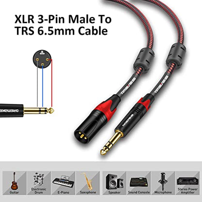 XLR to 6.35 Jack Cable, 1M 1/4" TRS to XLR Male Balanced Mic Cable, Male XLR to 1/4 Inch 6.5mm Male Audio Cord, TRS 6.35mm to XLR Male Balanced Microphone Cable Quarter Inch to XLR Plug 3FT - size: 1M/3FT