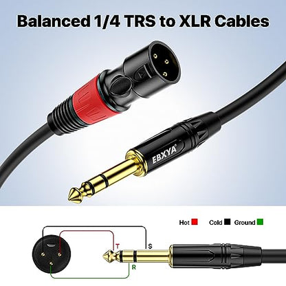 EBXYA 1/4 TRS to XLR 3ft 2Pack - 6.35mm 3Pin Balanced Male Audio Cable | Double Shielding, Oxygen-Free Copper, for Mixers, Amps, Studio Recording - size: 3 feet-2 Pack, style: TRS to XLR Male