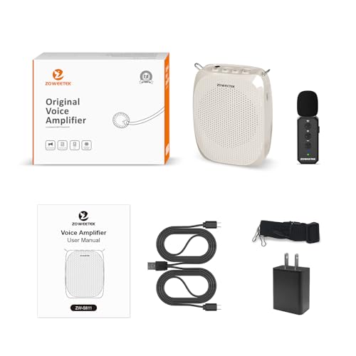 ZOWEETEK Wireless Voice Amplifier with Lavalier Mic for Teachers | Lapel Clip Mic, Speaker, Mini Design,for Speech, Meeting, Yoga, Classroom, Rechargeable,Pearl White - color: Pearl white