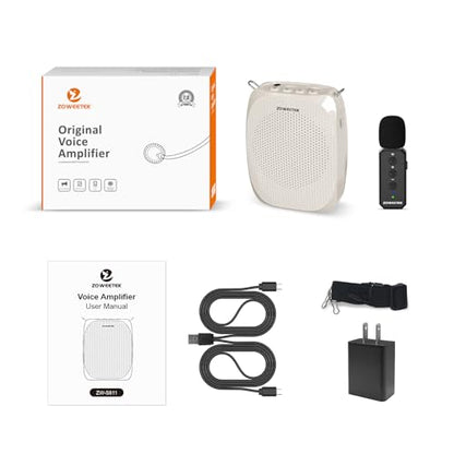 ZOWEETEK Wireless Voice Amplifier with Lavalier Mic for Teachers | Lapel Clip Mic, Speaker, Mini Design,for Speech, Meeting, Yoga, Classroom, Rechargeable,Pearl White - color: Pearl white