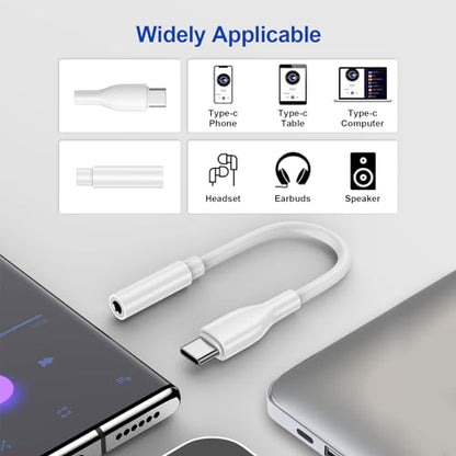USB C to 3.5mm Headphone Adapter for Samsung Galaxy S26 S25 Ultra S24FE S23 | 3.5mm to usb c Audio AUX Mic Jack Adapter Dongle Cable for Google Pixel 10A 10 Pro Fold XL 9 Rro XL 8 Pro,iPhone 17 16 15 Pro - color: White