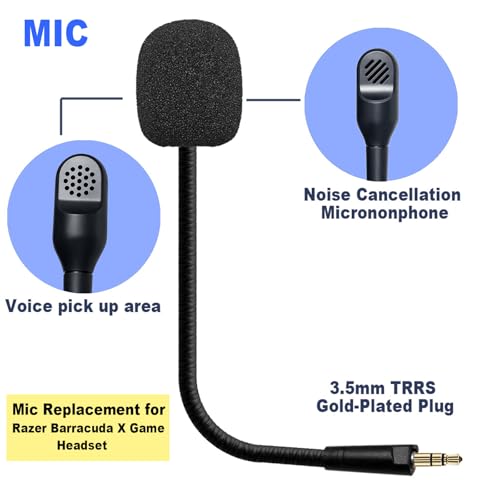 Replacement Game Mic Compatible with Razer Barracuda X Gaming Headsets, 3.5mm Detachable Noise Cancelling Gaming Boom Microphone with Foam