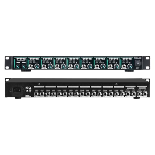 8-Channel Headphone Mixing Distribution Amplifier, Mountable High-Power Headphone Splitter Amp with Mono/Stereo Modes, 16 Headphone Outs, LED Meters for Studio & Live Sound Monitoring