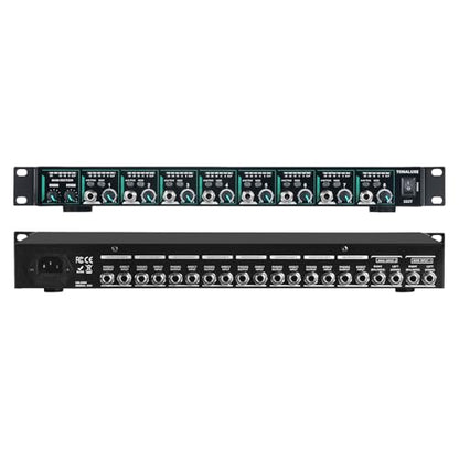 8-Channel Headphone Mixing Distribution Amplifier, Mountable High-Power Headphone Splitter Amp with Mono/Stereo Modes, 16 Headphone Outs, LED Meters for Studio & Live Sound Monitoring