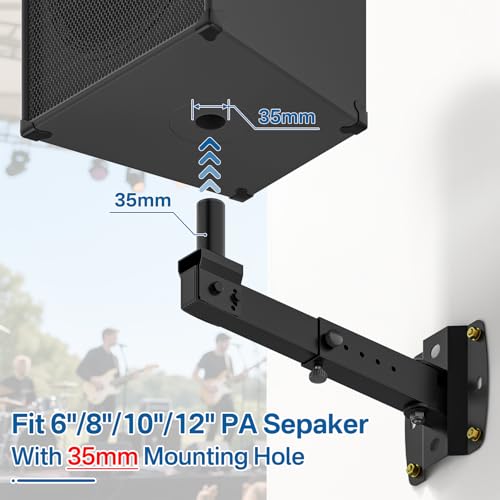 Aiweiwa Adjustable PA Speaker Wall Mount for 6"/8"/10"/12" PA Speaker Mount with 35mm Mounting Hole - Heavy-Duty Large Speakers Wall Mount Bracket Hold up to 110 Lbs for Space Saving
