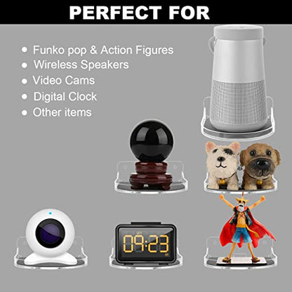 Small Floating Shelf - 5 Inch Wall Mount Shelf for Speakers, Action Figures, Webcam, Mesh Router - Acrylic Speaker Mount (Silky White & Transparent) - color: Silky White & Transparent