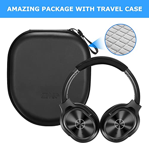 ZIHNIC Active Noise Cancelling Headphones, 40H Playtime Wireless Bluetooth Headset with Deep Bass Hi-Fi Stereo Sound,Comfortable Earpads for Travel/Home/Office (Black) - color: Full black