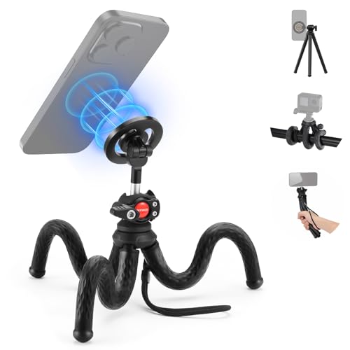 NEEWER Magnetic Flex Phone Tripod Compatible with MagSafe iPhone Android | TP33 Flexible Phone Tripod, Mini Vlog Cellphone Stand with Ball Head, for Stroller Bike Motorcycle Tube Round Objects - style: TP33