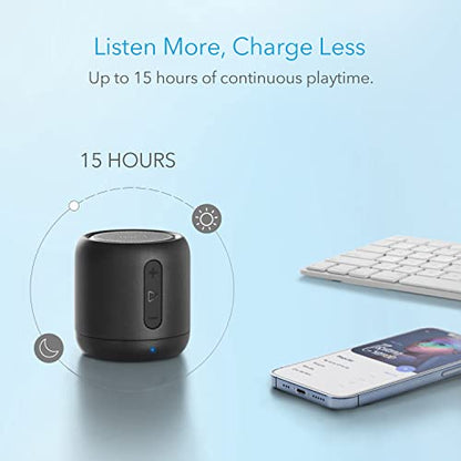 Soundcore Anker Mini, Super-Portable Bluetooth Speaker with FM Radio, 15H | 66 ft Bluetooth Range, Enhanced Bass, Noise-Cancelling Microphone for Leisure and Work Use