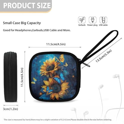 1 Pack Lightweight Headset Carrying Pouches Headphone Storage Bag for Overhead Headphones Gaming Headsets with A Smooth Zipper Hand Belt(Butterfly Sunflower) - color: Butterfly and Sunflower