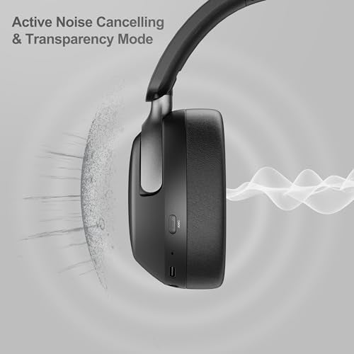 LORELEI QC30 Hybrid Active Noise Cancelling Headphones, 60H Playtime, Built-in Mic, Wireless Over Ear Headsets with Case,Bluetooth 5.4,Deep Bass Comfort Fit Soft-Earpads Fast Charging -Space Black - color: Space Black