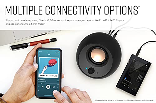 Creative Pebble V3, 2.0 USB-C Desktop Speakers, Bluetooth 5.0, White, USB-A | Bluetooth 5.0, USB-C, 2.0 Speaker, Clear Dialog, 8W RMS, USB-A Adapter, Desktop Speakers, Stereo, White - color: White