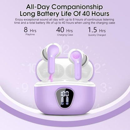 Wireless Earbuds, Bluetooth 5.4 Headphones HiFi Stereo, Bluetooth Earbuds | With ENC Noise Cancelling Mic,IP7 Waterproof in Ear Earphones,48H, LED Display Ear buds for Pad Phones Workout Sports, Purple - color: Purple