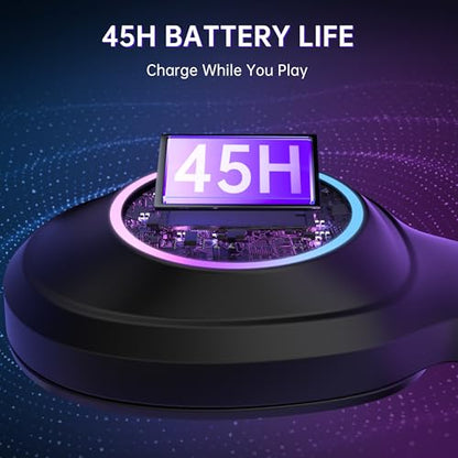 PS5/4, 닌텐도 스위치, PC와 호환되는 무선 게이밍 헤드셋 - 블랙 | 블루투스 5.4 및 2.4GHz 게이밍 헤드폰, 노이즈 캔슬링 마이크, RGB, 타입 C, 20ms 대기 시간, 45H, 7.1 가상 서라운드 - color: 블랙.