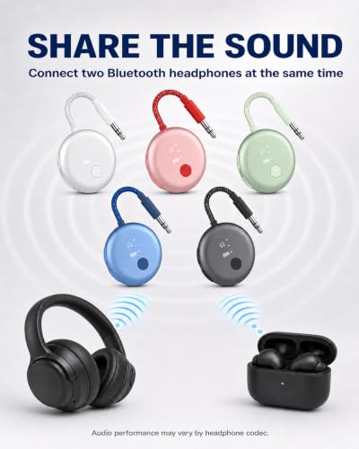 Avantree SoundJet R1 - Airplane Bluetooth Adapter for AirPods, 25H | Qualcomm aptX Adaptive & HD, dual-headphone pairing, 25-hour battery, USB-C charging, and single/dual airline plugs - color: 7. Set of 5-Color