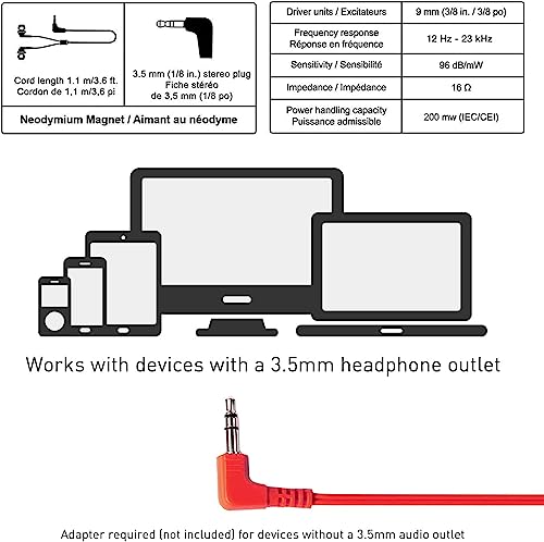 Panasonic ErgoFit In-Ear Earbud Headphones RP-HJE120-R (Red) Dynamic Crystal Clear Sound, Ergonomic Comfort-Fit - color: Red, style: No Mic