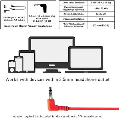 Panasonic ErgoFit In-Ear Earbud Headphones RP-HJE120-R (Red) Dynamic Crystal Clear Sound, Ergonomic Comfort-Fit - color: Red, style: No Mic