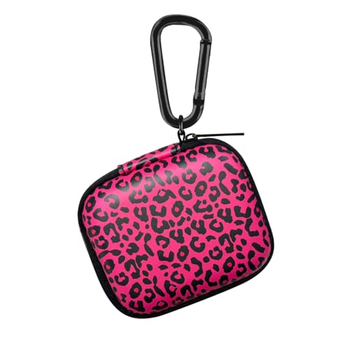 WIRESTER Portable Wireless Headphone Case, Earphone Storage Bag Carrying Case, Earbud Holder with Carabiner Compatible with Raycon Fitness Bluetooth True Wireless Earbuds - Black Hot Pink Leopard - color: Black Hot Pink Leopard