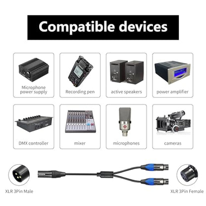 Smithok XLR Splitter Cable,Dual Female to Male Y Cable (XLR Splitter 3 Pin 2 Female to 1 Male),Balanced Microphone Splitter Cord Audio Adaptor - 1.6ft /0.5m - size: 1 Pack 1.6 ft