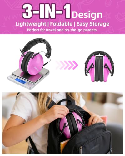 ZOHAN 032 Kids Noise Canceling Headphones - 25dB NRR Kids Ear Protection Earmuffs for School, Monster Jam, Fireworks, Travel, Air Show, Concert, Autism - Pink - color: Pink