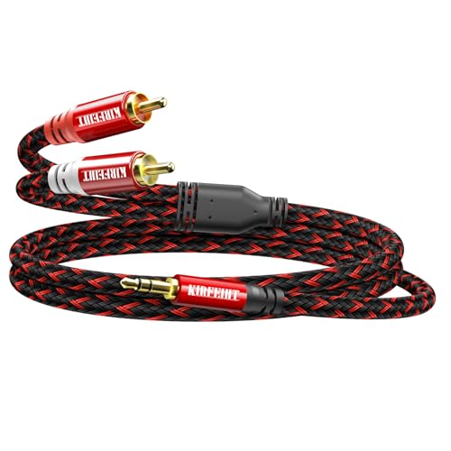 KIRFEIHT RCA to 3.5mm Audio Cable - 1FT AUX OFC Core Cord RCA Cables with Nylon Braided 1/8 Gold-Plated Connectors for Smartphones, Tablets, Speakers, HDTV, Amplifiers - Red & Black - size: 1FT, style: 2RCA TO 3.5MM