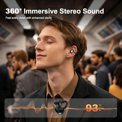 Open-Ear Earbuds, Clip-On Bluetooth 6.0 Headphones, Open-Ring Design Over-The-Ear Earphones, IP67 Waterproof, 48H Playtime, True Wireless Earbuds for Running, Sports, Phone Calls, and Music