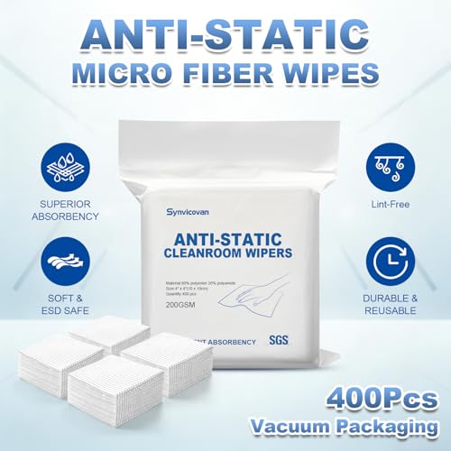 Anti-Static Microfiber cloths 4"x4"(400 Pcs,200GSM) | Lint Free Cloths,Reusable,Special ESD Protection Design is Suitable for Protecting Sensitive Electronic Components and Tools - size: 4"x4" (Pack of 400)