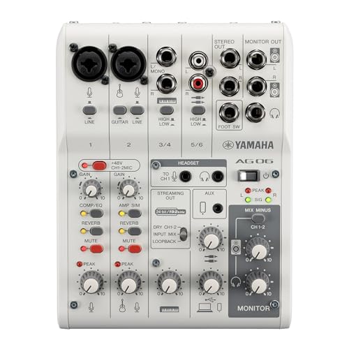 Yamaha AG06MK2 White 6-Channel USB-C Audio Interface & Live Streaming Mixer | with LOOPBACK, DSP Effects, Cubase AI And WaveLab Cast - color: White, style: AG06 MK2