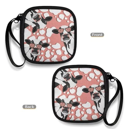Earbuds Case Headset Carrying Case Cow Portable Earphone Box Phone Accessories Organizer with Zipper Handle Mesh Inner Pocket - color: Cow