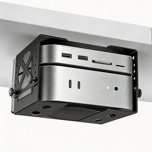 Upgraded Adjustable Under Desk Mini PC Bracket, Universal Adjustable Mount, CPU Holder for Mac mini M4 & Small PCs – 6-Level Height (1.8–3.3"), Heavy-Duty Metal, Space-Saving Under Desk Mount - size: Medium