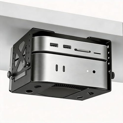 Upgraded Adjustable Under Desk Mini PC Bracket, Universal Adjustable Mount, CPU Holder for Mac mini M4 & Small PCs – 6-Level Height (1.8–3.3"), Heavy-Duty Metal, Space-Saving Under Desk Mount - size: Medium