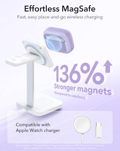 ESR for AirPods Pro 3 Case (2025), Compatible with MagSafe, Purple | Compatible with AirPods Pro 3 (USB-C Cable), Magnetic Lid, Full Drop Protection Cover with Lanyard - color: Purple, size: AirPods Pro 3 Case