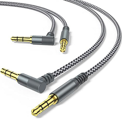 2 Pack Aux Cable, 6.6ft/2M TRS Auxiliary Cables 90 Degree Right 3.5mm Nylon Braided 1/8 AUX Cord for Car Compatible with Stereos, Speaker, iPod iPad Smartphone, Headphones Sony,Echo Dot,Beats- Grey - size: 6.6 Feet