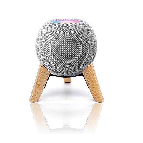Real Wood Stand for Homepod mini smart Speaker,Desktop Bracket (White Oak) | wooden tripod with metal frame,safe stable holder mount with anti-slip silicone pad protects home pod mini on table - color: White Oak