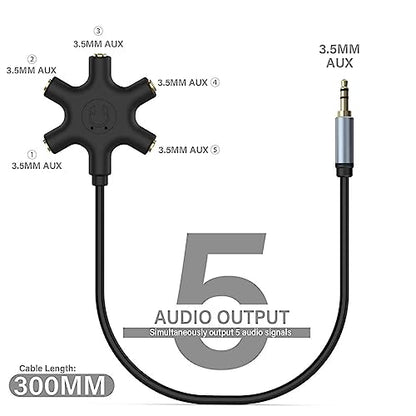 Multi Headphone Audio Splitter, 5-Way 3.5mm Jack Stereo Headset Adapter to Connect Up to 5 Devices for Mixing, Shared Experiences - for iPhone, iPad & More