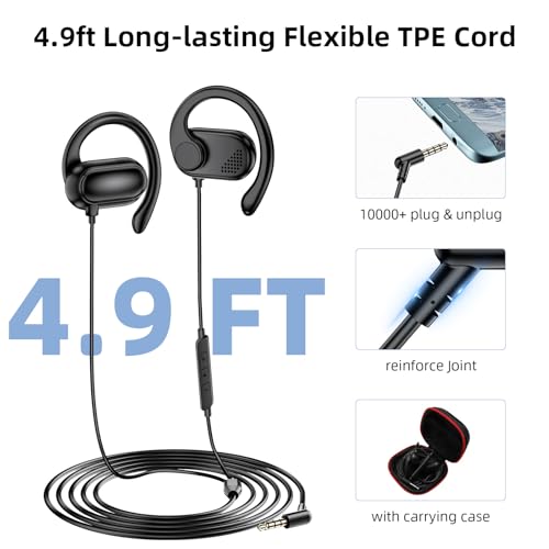 APETOO 3.5mm Open-Ear Headphones with Earhook Mic & Volume Control, 4.9ft | Wired Earbuds HiFi Stereo, Anti-hurt Ear On-Ear Earphone for Chromebook Kids School Tablet Airplane Travel Laptop MP3, Black