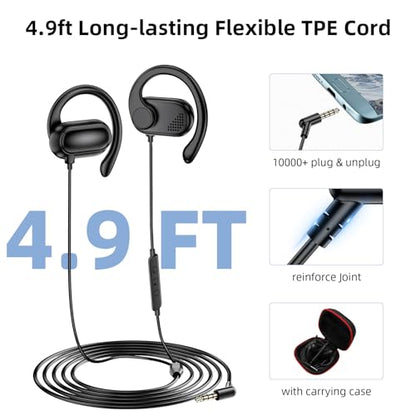 APETOO 3.5mm Open-Ear Headphones with Earhook Mic & Volume Control, 4.9ft | Wired Earbuds HiFi Stereo, Anti-hurt Ear On-Ear Earphone for Chromebook Kids School Tablet Airplane Travel Laptop MP3, Black