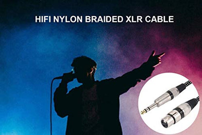 XLR Female to 1/4 Inch TRS Cables 3 FT/2Pack, Nylong Braided XLR 3 Pin Female to 6.35mm TRS Male Balanced Wire Mic Cord (Pure Copper Conductors) - size: 3FT