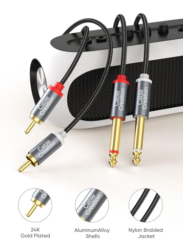 CableCreation RCA to 1/4 Cable 3FT,Dual 1/4 inch TS to Dual RCA Stereo Cord | Braided Jacket, 1/4 Inch to RCA Audio Interconnect Cord, Gold Plated Copper Shell, 2X 6.35mm 1/4 inch Male TS to 2 RCA Male - size: 3FT