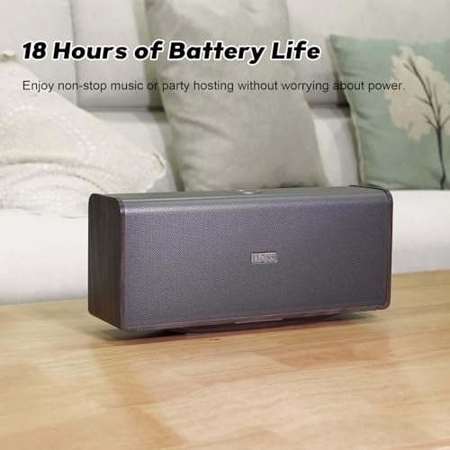 DOSS SoundBox Ultra Bluetooth Speaker, 2.1 Channel Audio, Deep Bass - Grey | 80W Powerful Sound, Wood-Grain Design, Dual DSP Tech, 18H Playtime, Elegant Living Room Decor, BT 5.3, Home & Office use - color: Gray