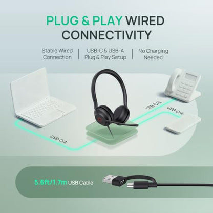 Yealink UH35 2nd Gen Wired Headset, USB-C/A,AI Noise Canceling Mic,HD Audio | Teams/Zoom Certified, Dual-ear Headphones with 2-Microphones, Play & Plug for Computer/Phone, WFH, Call Center,35mm Speakers - color: UH35 2nd USB-C/A, size: Dual-Ear (UC)
