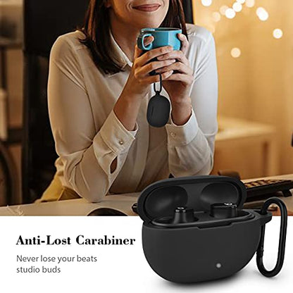 AIRSPO Silicone Case Compatible with Beats Studio Buds Case 2021 Soft Protective Cover for Beats Wireless Earbuds with Keychain（Black - color: Black