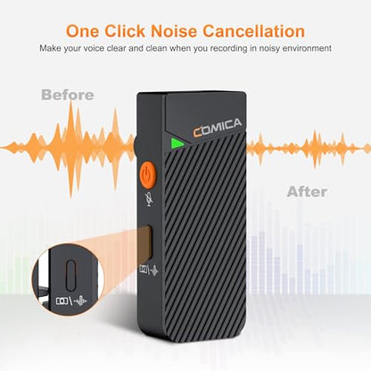 COMICA Vimo C3 Wireless Lavalier Microphone for iPhone Android Camera, 656ft Wireless Mic for Video Recording, 48kHz/24bit Lapel Mic with Noise Cancellation, Charging Case, for YouTube Vlog Interview