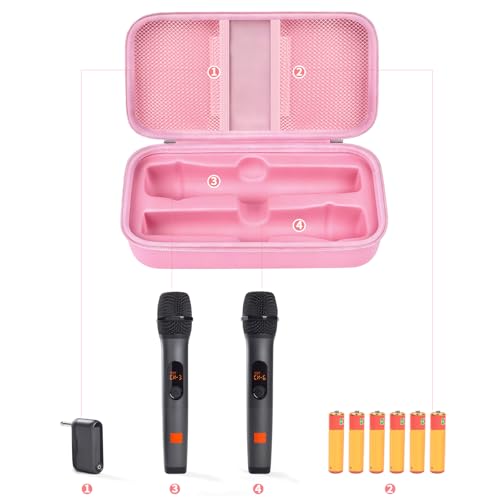 Wireless Microphone Case Compatible with JBL Wireless Two Microphone System, Handheld Dual Mic Travel Bag for Singing or Karaoke for Receivers, Adapters, AA Batteries - color: Pink