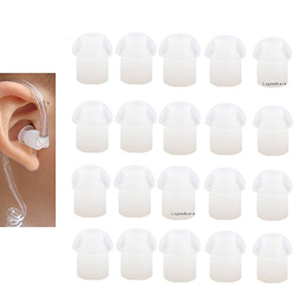 Lsgoodcare 20Pcs Soft White Silicone Mushroom Ear Tips Comfort Replacement Earbuds, Acoustic Tube Ear Piece Covers Compatible with Motorola Kenwood Baofeng HYT Walkie Talkie Surveillance Radio Headset